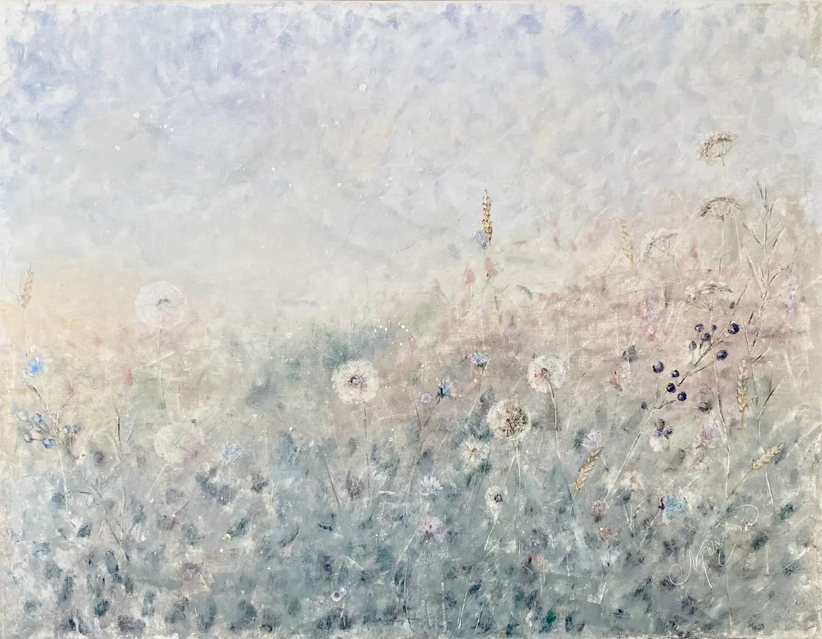 Drömsk Äng i Gryningens Ljus - Olieverf - Abstract Expressionism - 90×70 cm door Selene Caspian