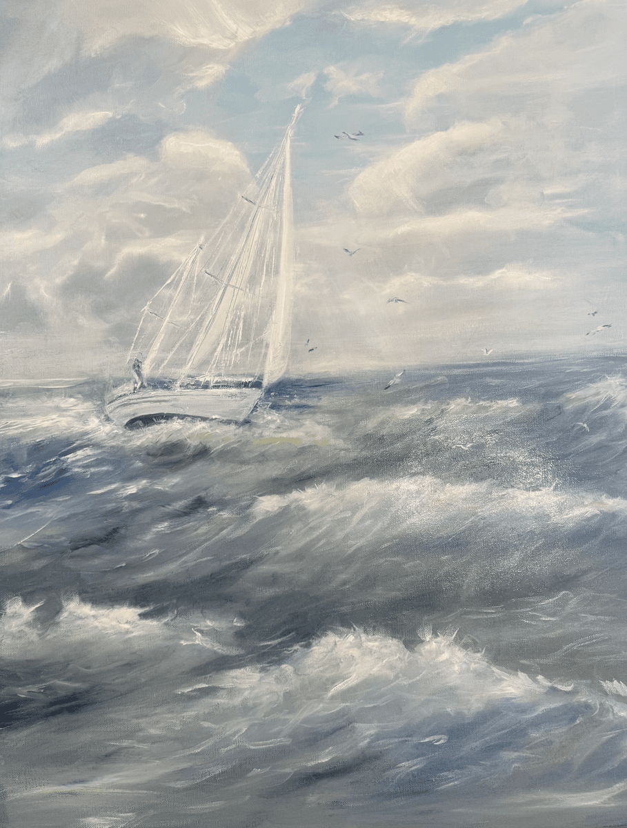 Sailing into the bright Future - Olieverf - Impressionism - 70×90 cm door Katarina Blomberg