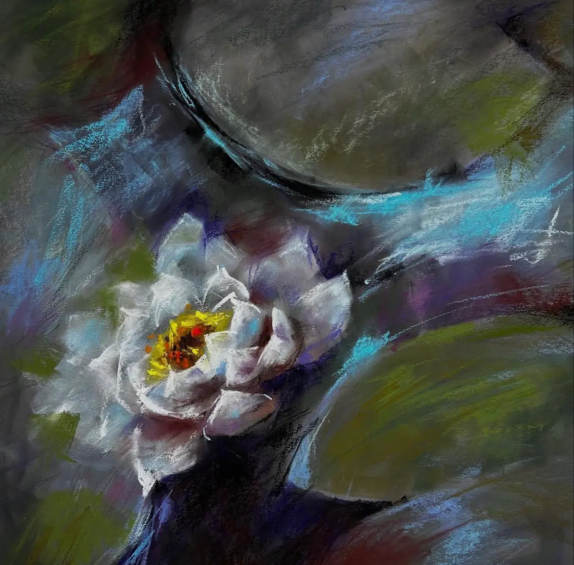 Blomma i rörelse. - Pastell - Abstract - 40×39 cm av Nadezda Beletskaya