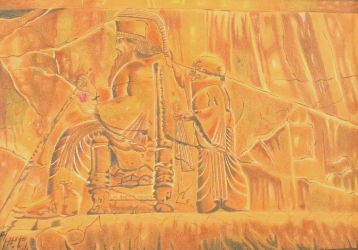 Eternal Throne: Achaemenid Glory – av Mary G. - Potlood - Realism - 60×40 cm door Mary G