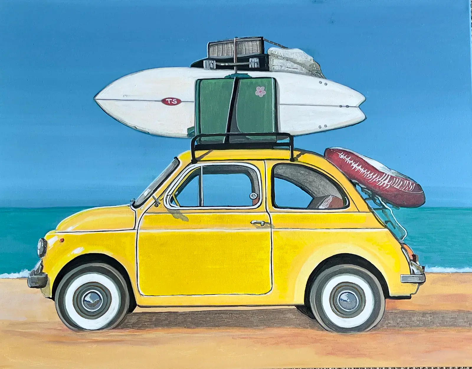 Vaccation FIAT 500 - Gemengde techniek door KvantART (verkocht)