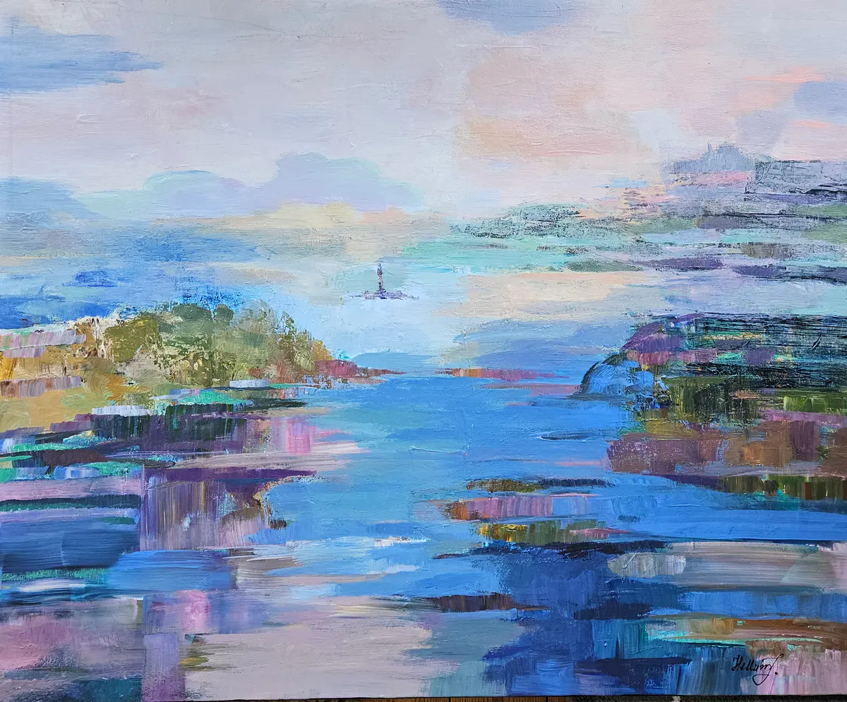 Light Over The Fjord - Akryl - Abstract - 100×81 cm av Tatiana Hellum