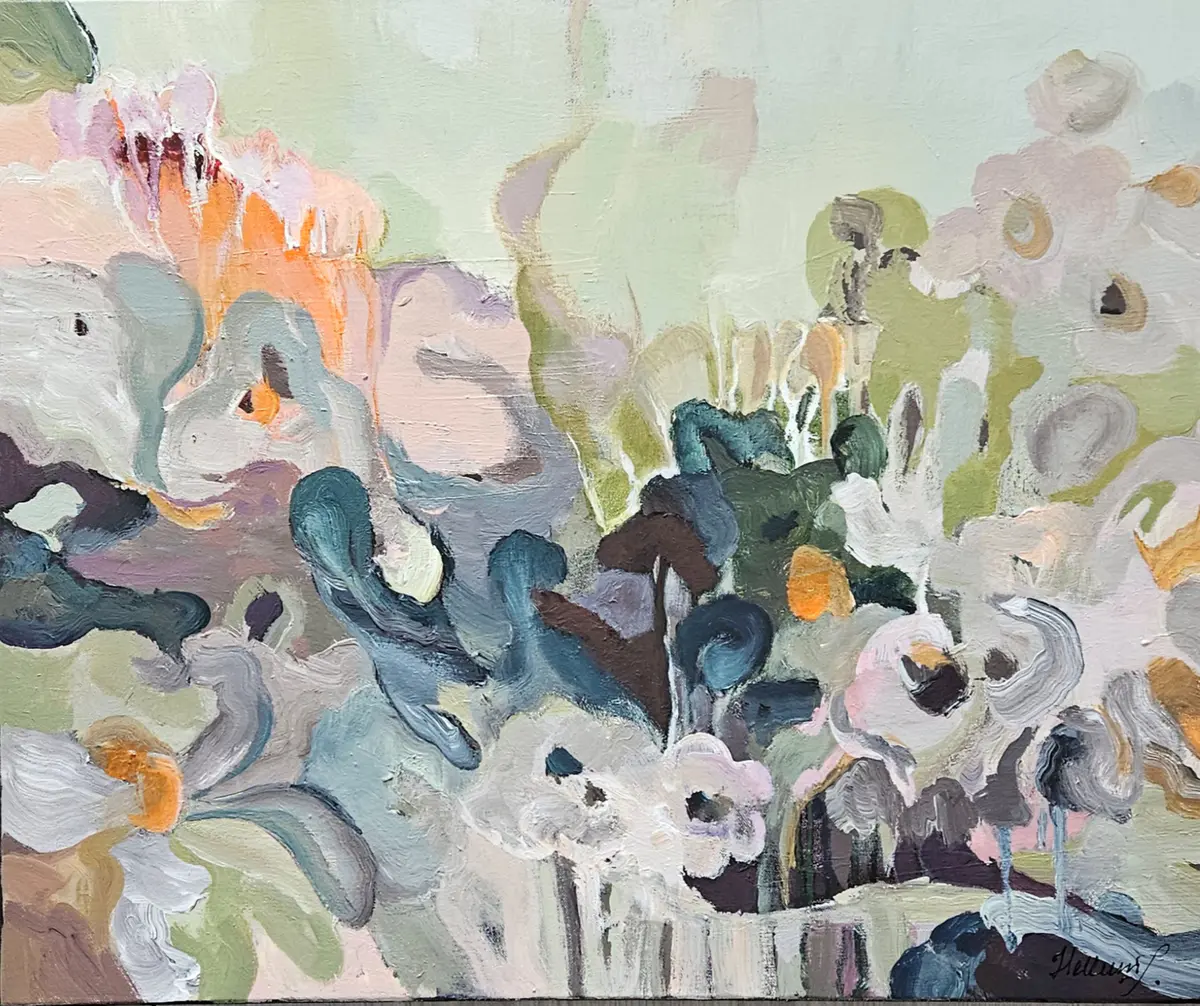 Where Flowers Become Stories - Acryl - Abstract Expressionism - 70×63 cm door Tatiana Hellum