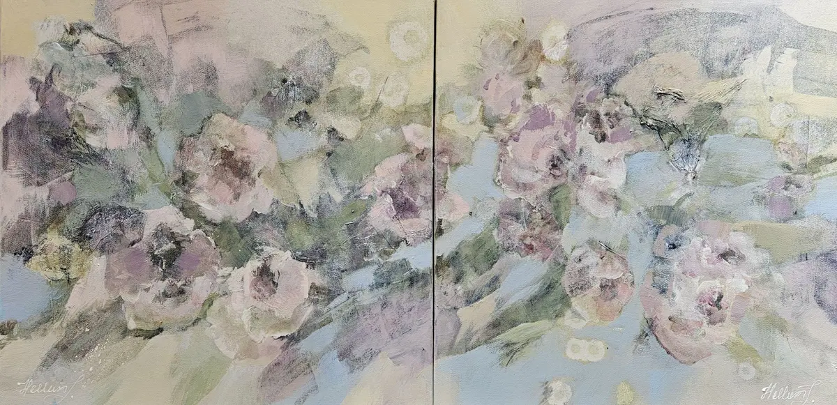 Whispering Spring Dyptich - Akryl - Abstract Expressionism - 100×50 cm av Tatiana Hellum (såld)