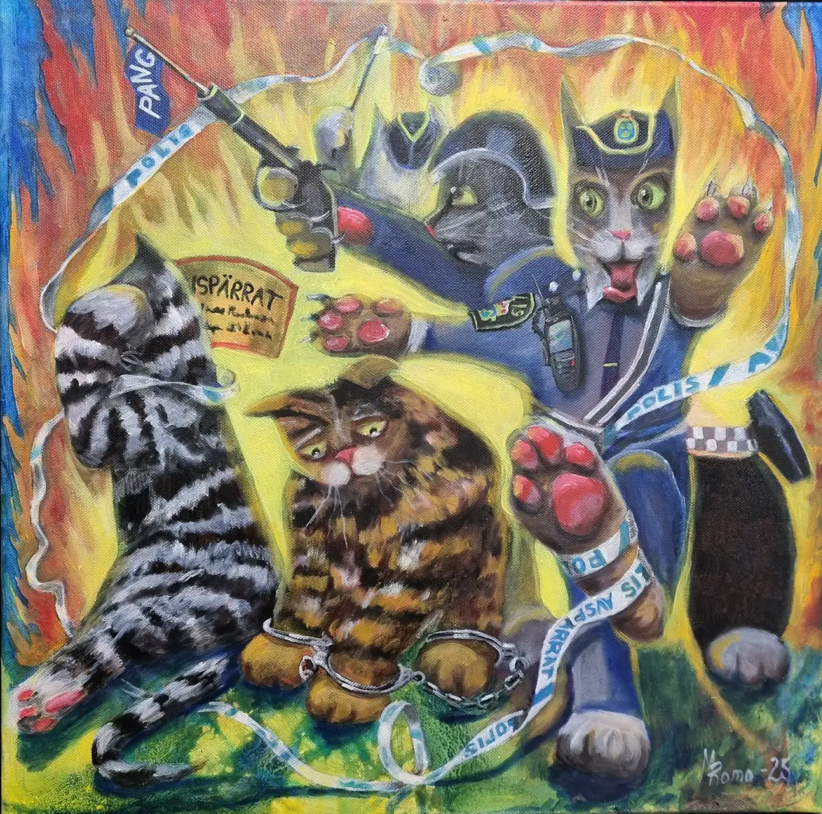 274-25 Catch - Olieverf - Surrealism - 50×50 cm door MRomo (verkocht)