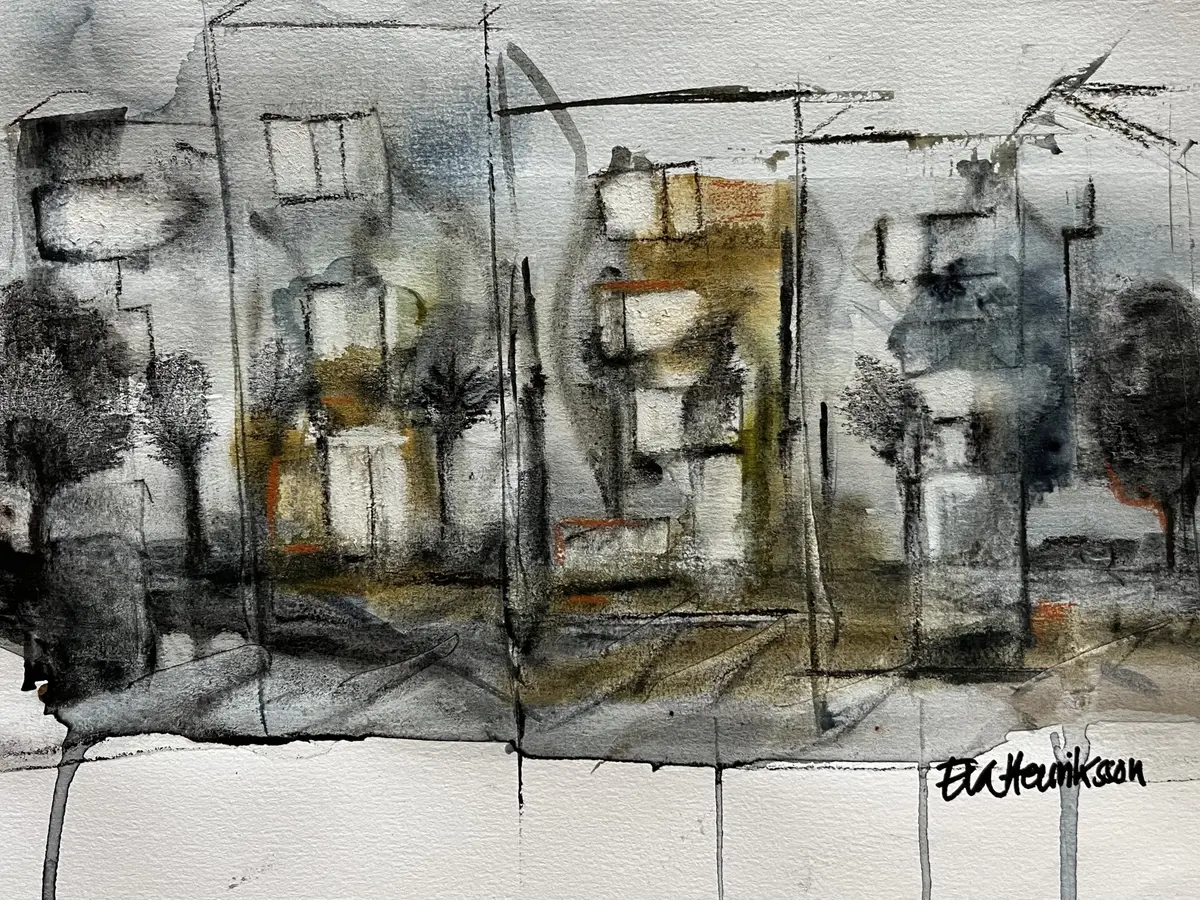 En tanke om vad som finns kvar efter ett krig - Aquarel - Contemporary - 40×30 cm door Eva Henriksson