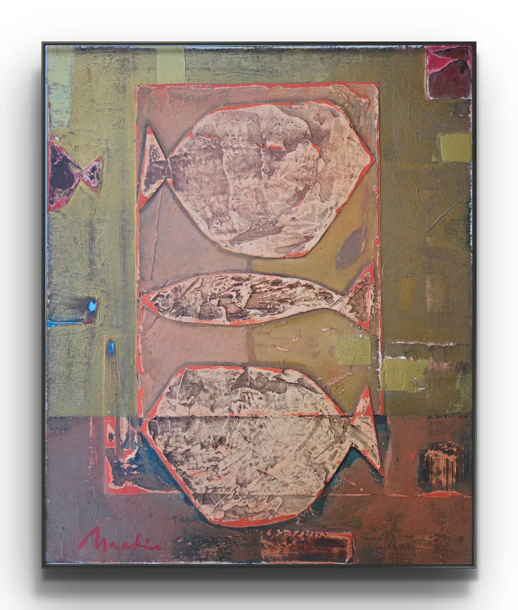 Fiskspektrum i Polykroma Nyanser - Olieverf - Abstract - 50×50 cm door Vadim Markin