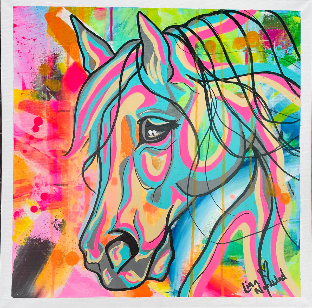Neon spirit - Acryl - Abstract Expressionism - 50×50 cm door Lina A Nordblad (verkocht)