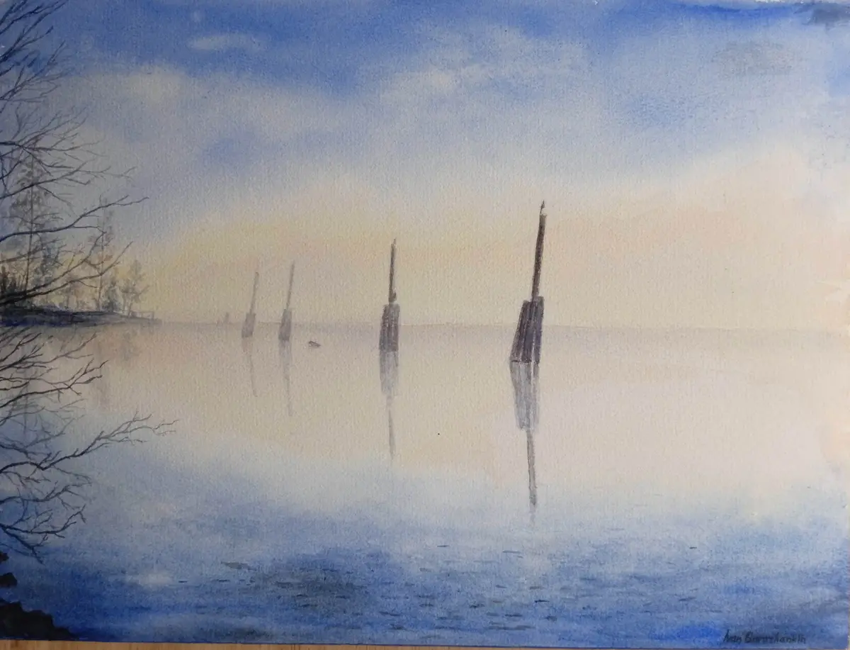 Övre Fryken Sjön i Dimma Nr 2 - Aquarel - Impressionism - 41×31 cm door Ivan Gorozhankin
