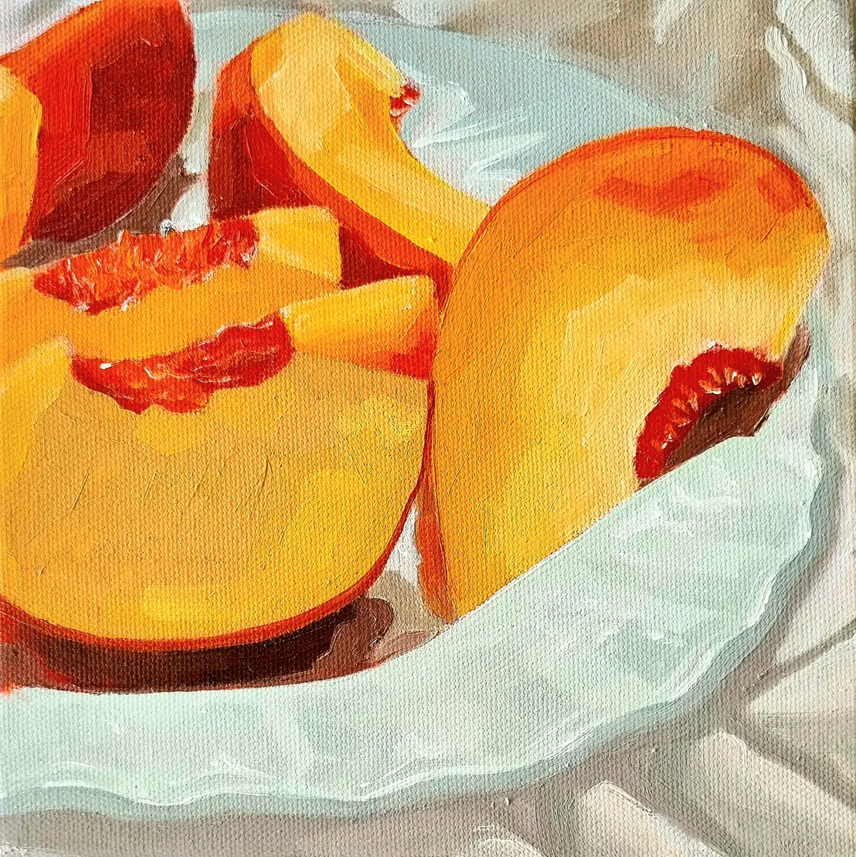 Het nektarin - Olieverf - Still Life - 20×20 cm door Lovisa Kexel Sandberg