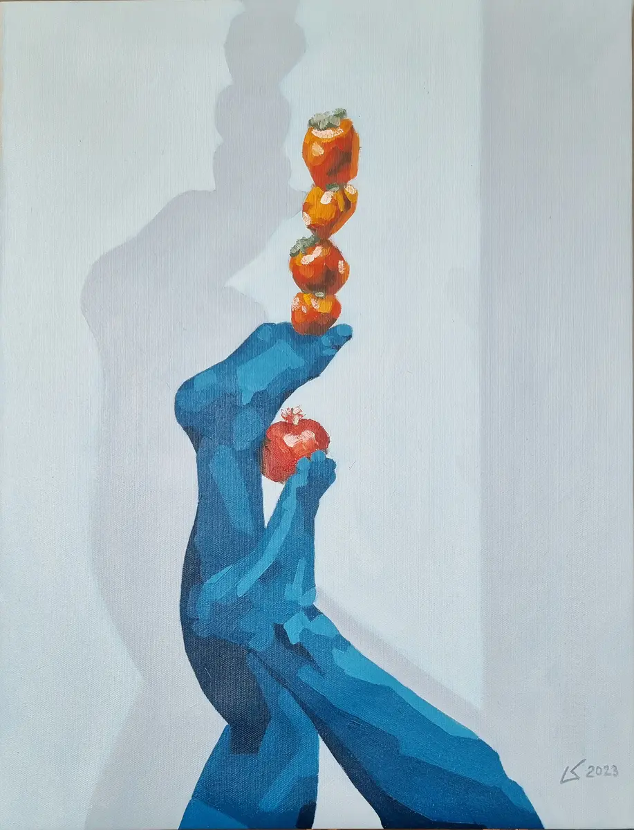 Persimån - Acryl - Still Life - 43×56 cm door Lovisa Kexel Sandberg