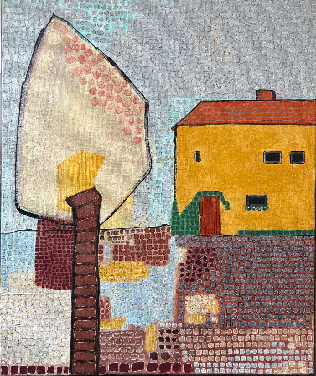 Huset vid dammen - Acryl - Abstract - 50×61 cm door Vivianne Otsa