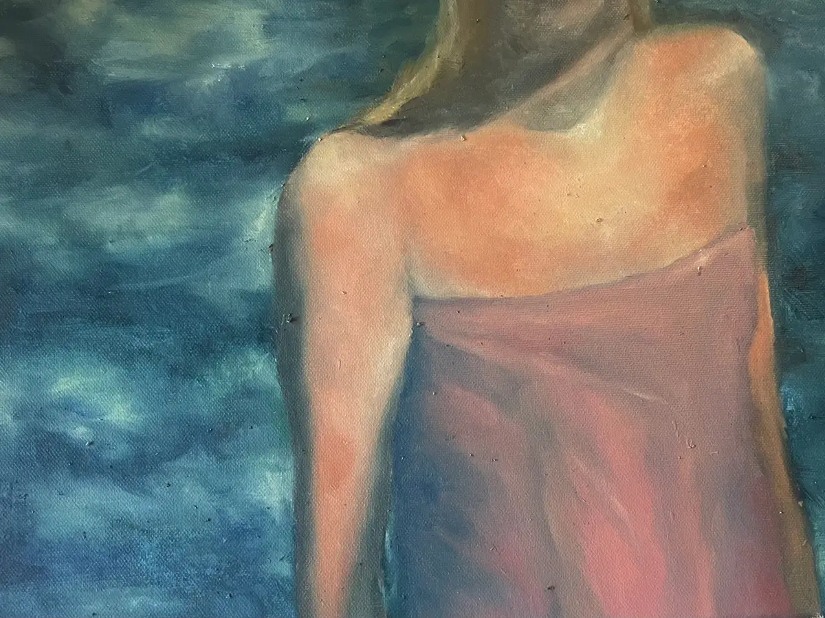 Agnes i solljus - Olieverf - Portrait - 40×30 cm door Erdbeeren
