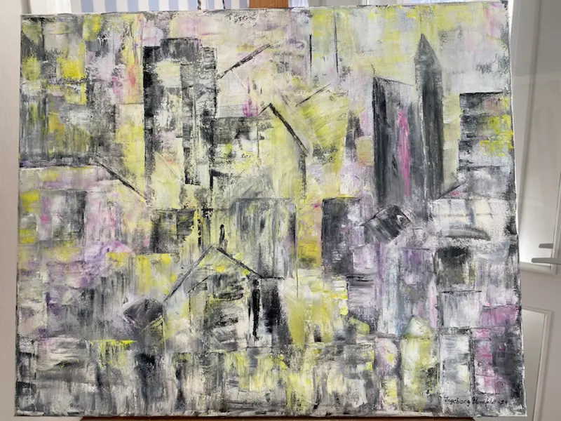 Urban Abstraktion i Gråskala och Pastell - Olieverf - 50×70 cm door Ingeborg Blomfeldt