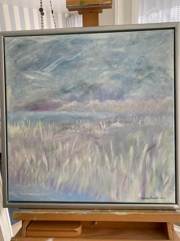 Gräsets Viska i Skymningen - Olieverf - Landscape - 50×50 cm door Ingeborg Blomfeldt