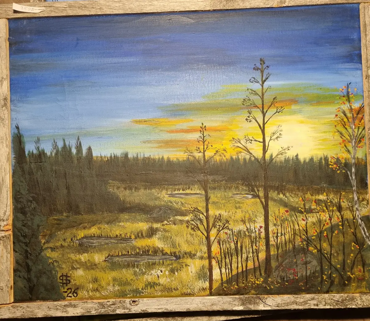 Solnedgång över Norrländsk Myr - Acryl - Landscape - 41×33 cm door Håkan Siggemo