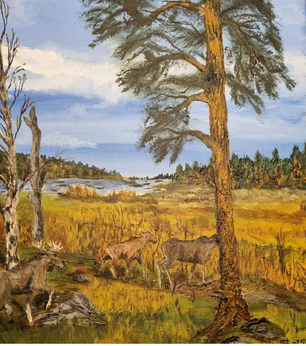 Skogens stillhet och livets rörelse - Acryl - Landscape - 33×41 cm door Håkan Siggemo
