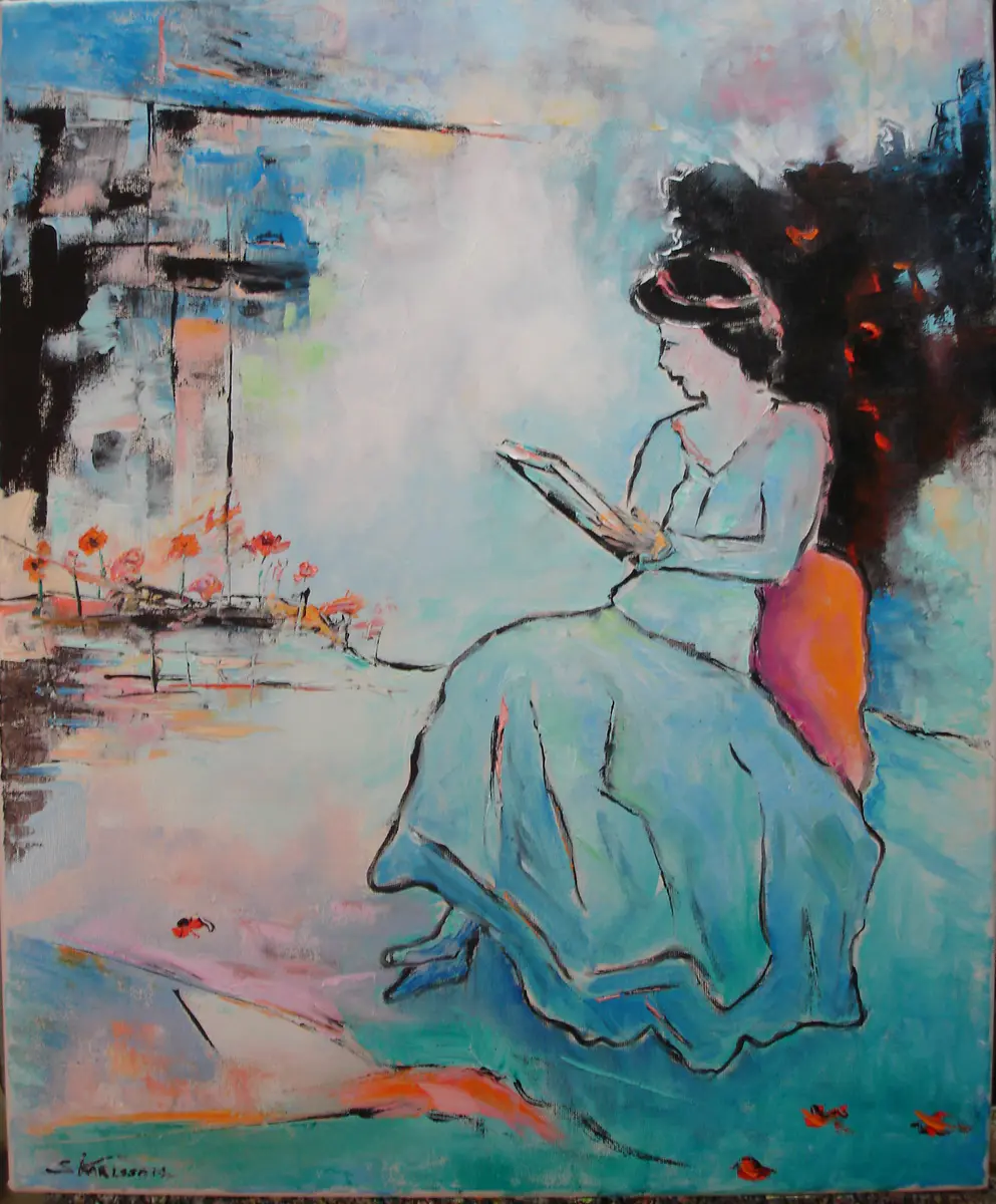I Skimrande Stunder av Läsro - Olieverf - Figurative - 52×63 cm door Stig Karlsson