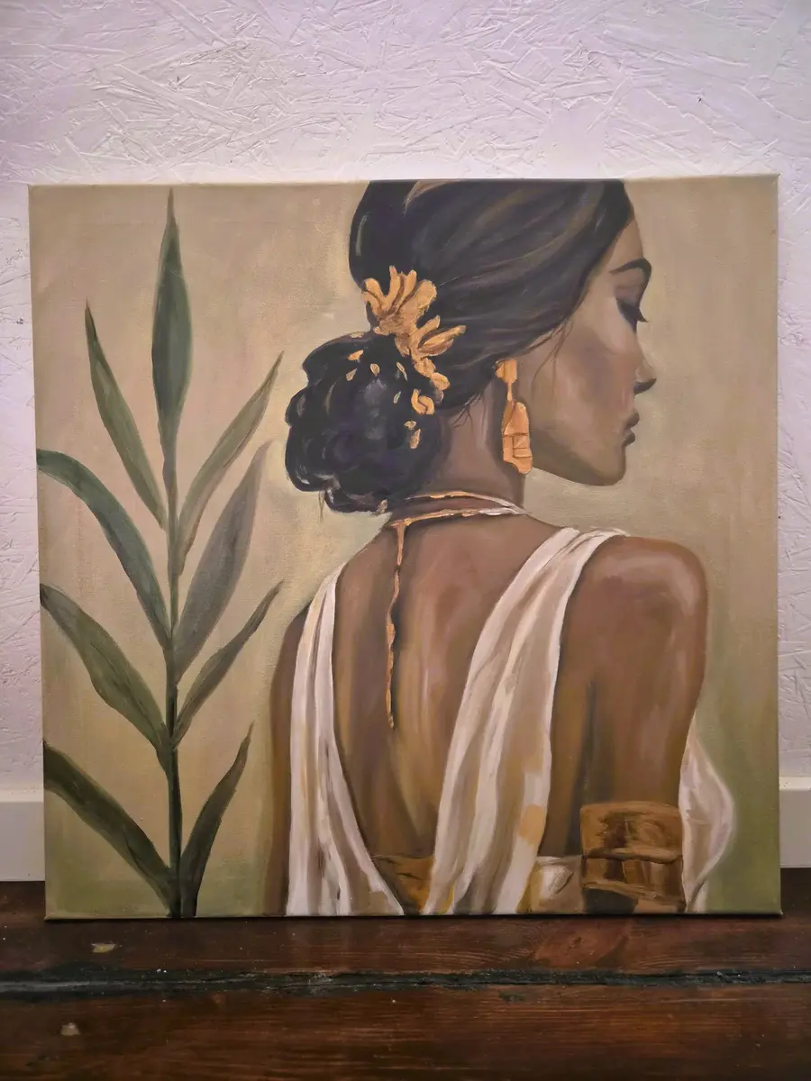 Gilded Grace - Olieverf - Figurative - 50×50 cm door Lisa Lithman