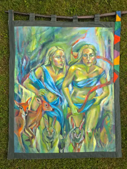 Kvinnor och Djur i Harmoni - Acryl door Lana Blink