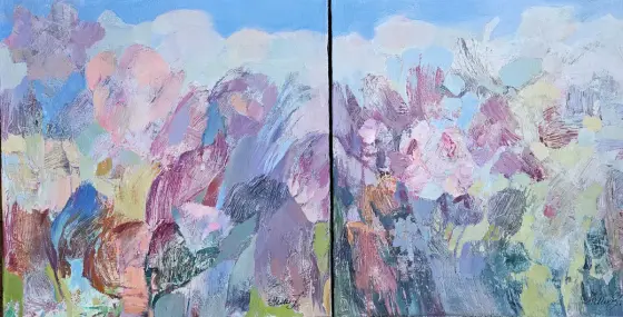 Boundless Spring. Dyptich /Framed - Acryl door Tatiana Hellum