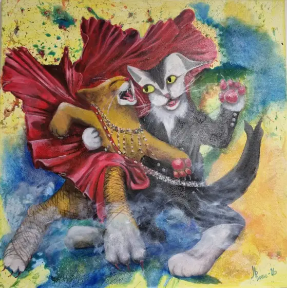 277-26 Cat-Cat-Can 60x60 - Olieverf door MRomo