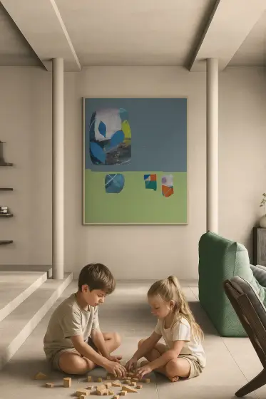 Stor tavla abstrakt konst - Blå blad 100x80 cm - Acryl door Kenneth Svensson