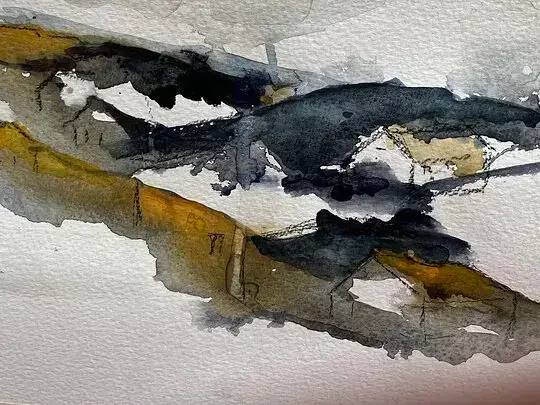 Husen i backen - Aquarel door Eva Henriksson