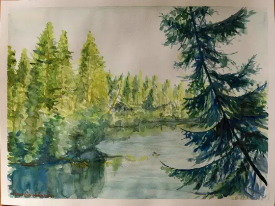 Klarälven i Hagfors kommun, Värmland - Aquarel door Ivan Gorozhankin