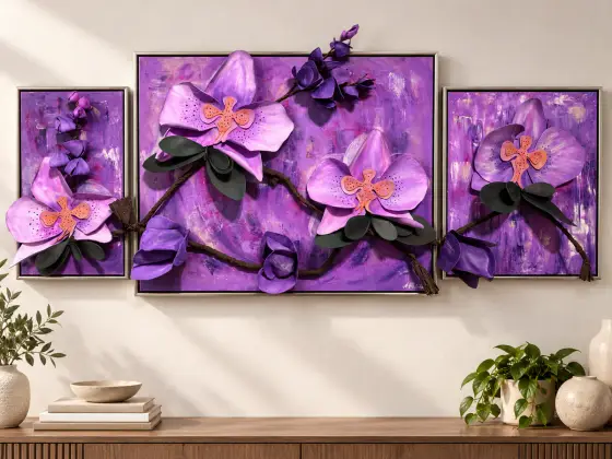 Orchid Reverie – Original 3D Floral Triptych - Acryl door Agneta Malina